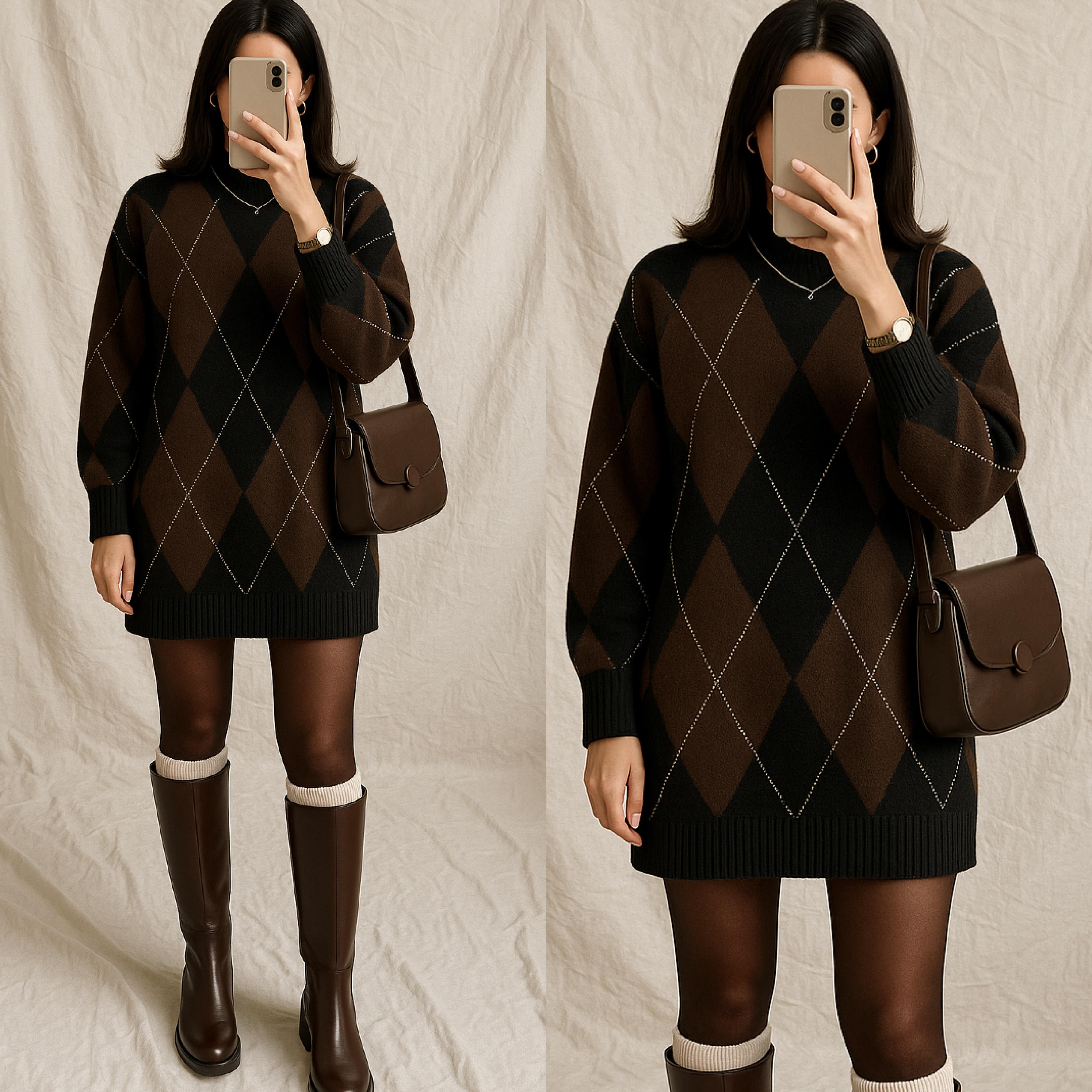 ZENA DESENLİ KAZAK ELBİSE 