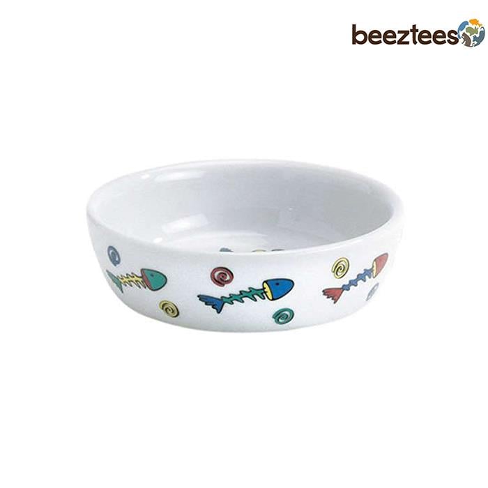 Beeztees Porselen Kılçık Desenli Kedi Yaş Ve Kuru Mama Kabı 330Ml 13cm