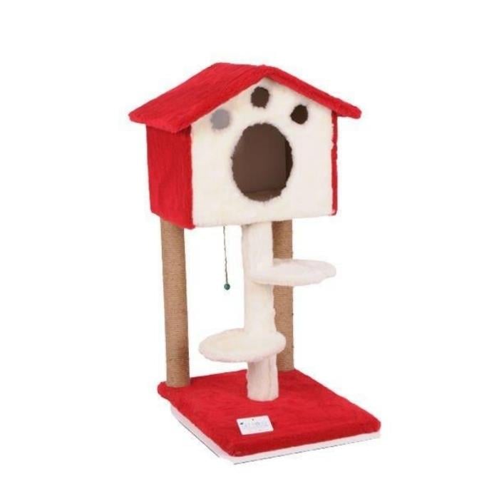 Cat Hause Merdivenli Kulübe Kedi Tırmalama 98cm S06 Kırmızı