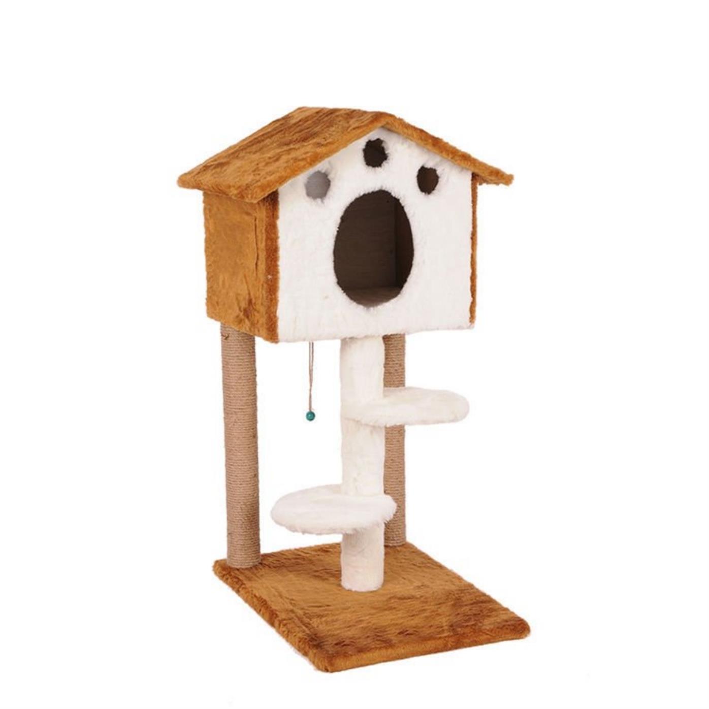 Cat Hause Merdivenli Kulübe Kedi Tırmalama 98cm S06 Kahve