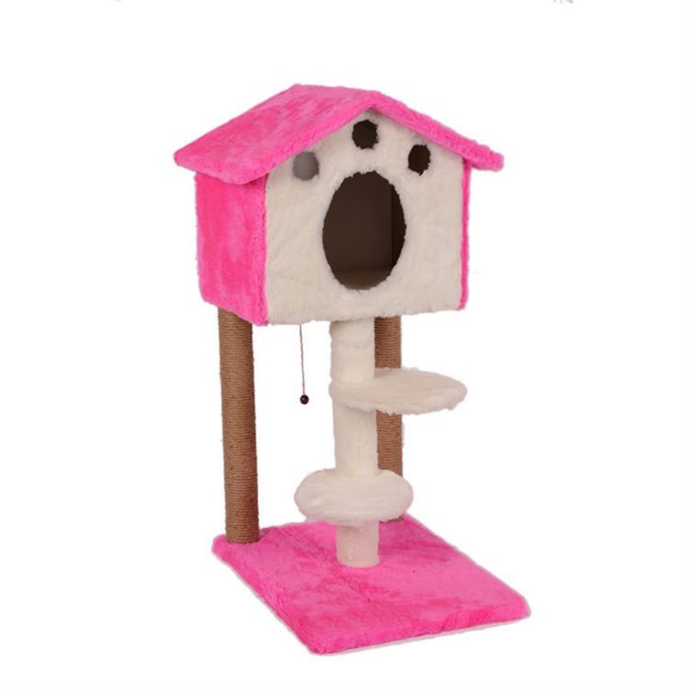 Cat Hause Merdivenli Kulübe Kedi Tırmalama 98cm S06 Pembe