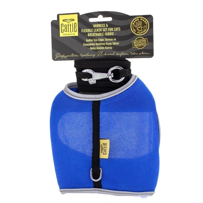 Cattie Havalı Dokumadan El Yapımı Kedi Göğüs & Gezdirme Takımı 1x25-35cm - Royal Blue