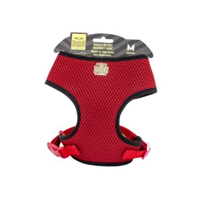 Doggie Havalı Dokumadan El Yapımı Küçük Irk Köpek Göğüs Tasması M-1,5x35-45cm - Red