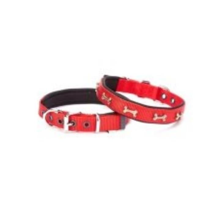 Doggie Konforlu Dokumadan El Yapımı Kemik Süslü Köpek Boyun Tasması 2x30-35cm - Red