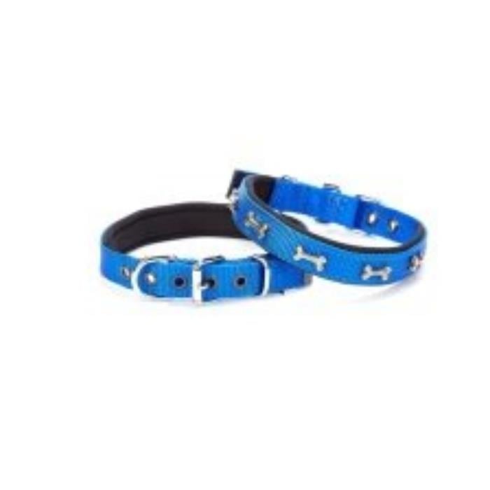 Doggie Konforlu Dokumadan El Yapımı Kemik Süslü Köpek Boyun Tasması 2x30-35cm - Royal Blue