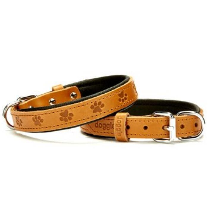 Doggie Konforlu Gerçek Deriden El Yapımı Pati Desenli Köpek Boyun Tasması 2x30-35cm - Camel