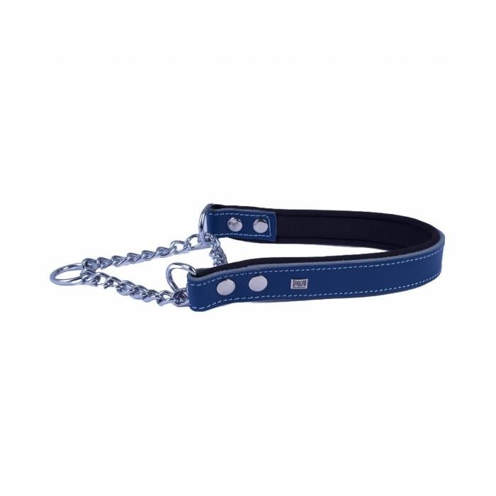 Doggie Konforlu Gerçek Deriden El Yapımı Boğma Zincirli Köpek Boyun Tasması - 2,5x45-55cm - Royal Blue