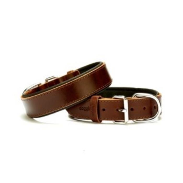 Doggie Konforlu Gerçek Deriden El Yapımı Köpek Boyun Tasması 3,5x52-60cm - Brown