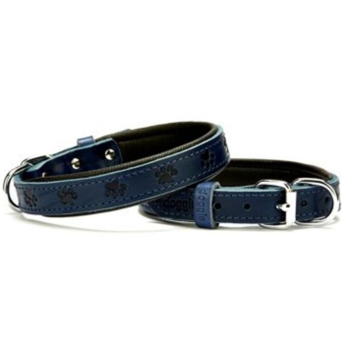Doggie Konforlu Gerçek Deriden El Yapımı Pati Desenli Köpek Boyun Tasması 2x35-40cm - Royal Blue