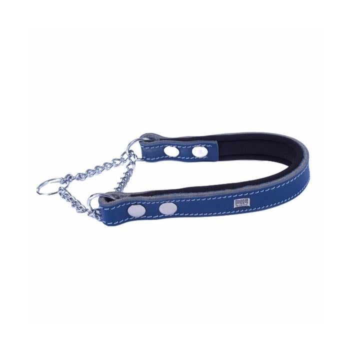 Doggie Konforlu Gerçek Deriden El Yapımı Boğma Zincirli Köpek Boyun Tasması - 2x35-45cm - Royal Blue
