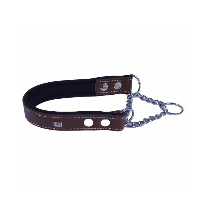 Doggie Konforlu Gerçek Deriden El Yapımı Boğma Zincirli Köpek Boyun Tasması - 2,5x40-50cm - Brown