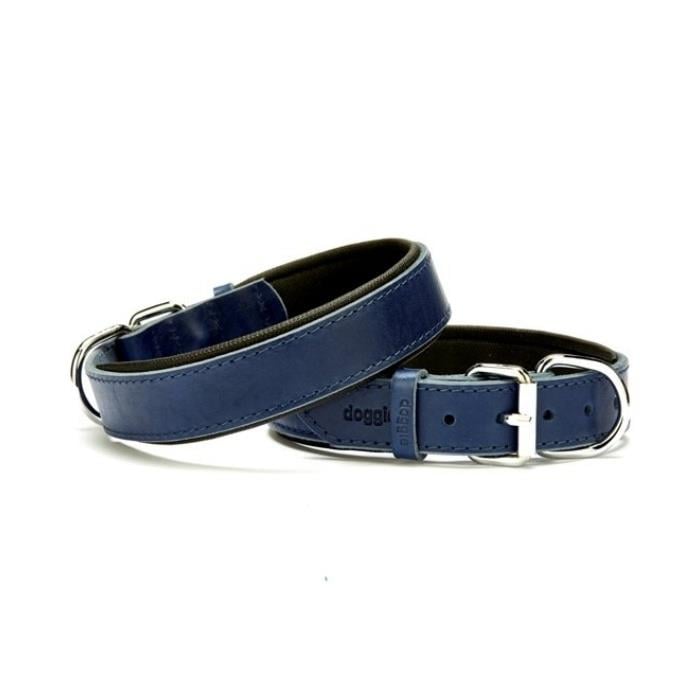 Doggie Konforlu Gerçek Deriden El Yapımı Köpek Boyun Tasması 3x42-50cm - Royal Blue