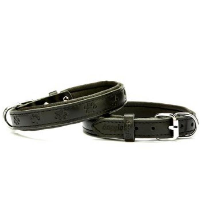 Doggie Konforlu Gerçek Deriden El Yapımı Pati Desenli Köpek Boyun Tasması 2x30-35cm - Black