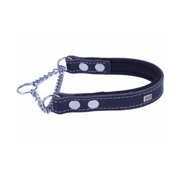Doggie Konforlu Gerçek Deriden El Yapımı Boğma Zincirli Köpek Boyun Tasması - 2x35-45cm - Black
