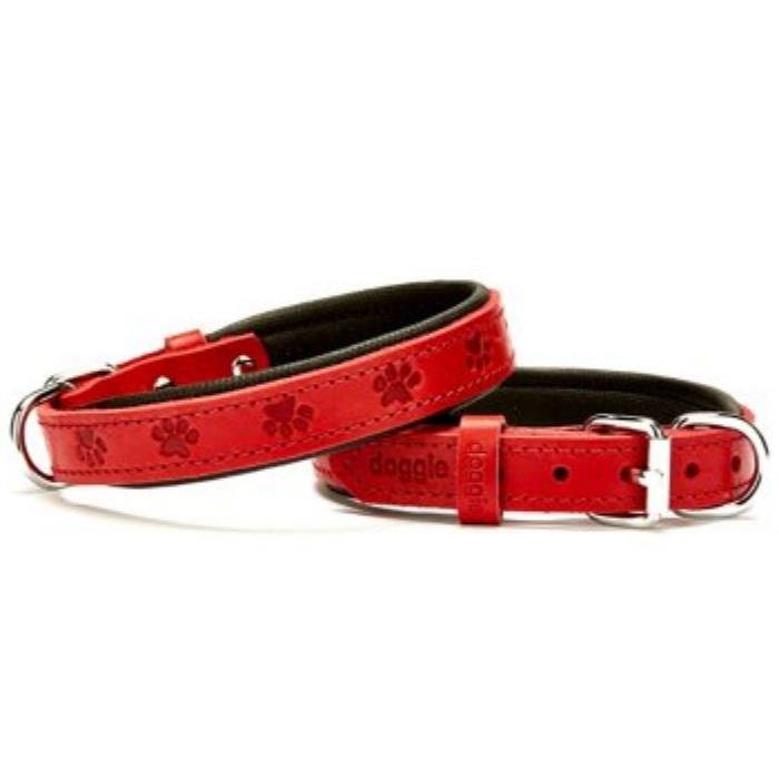 Doggie Konforlu Gerçek Deriden El Yapımı Pati Desenli Köpek Boyun Tasması 2x35-40cm - Red