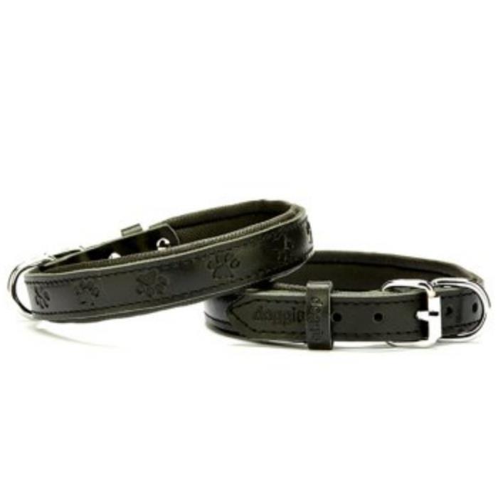 Doggie Konforlu Gerçek Deriden El Yapımı Pati Desenli Köpek Boyun Tasması 2x35-40cm - Black