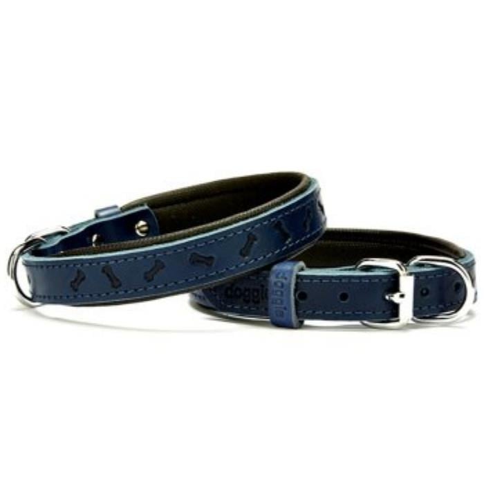 Doggie Konforlu Gerçek Deriden El Yapımı Kemik Desenli Köpek Boyun Tasması 2x35-40cm - Royal Blue
