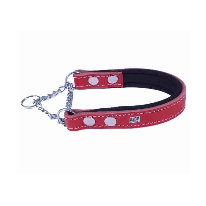 Doggie Konforlu Gerçek Deriden El Yapımı Boğma Zincirli Köpek Boyun Tasması - 2x35-45cm - Red