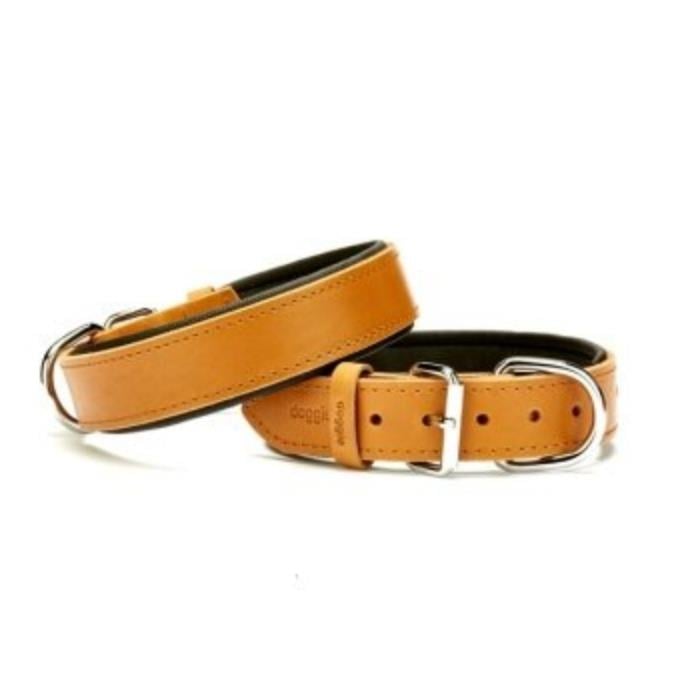 Doggie Konforlu Gerçek Deriden El Yapımı Köpek Boyun Tasması 3,5x52-60cm - Camel