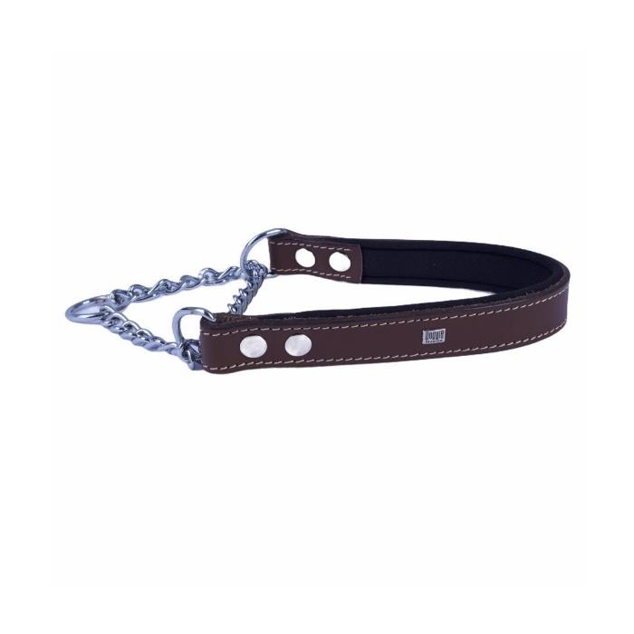 Doggie Konforlu Gerçek Deriden El Yapımı Boğma Zincirli Köpek Boyun Tasması - 2,5x45-55cm - Brown