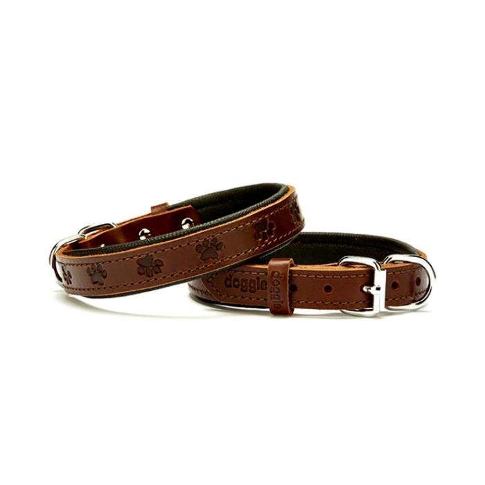Doggie Konforlu Gerçek Deriden El Yapımı Pati Desenli Köpek Boyun Tasması 2x30-35cm - Brown