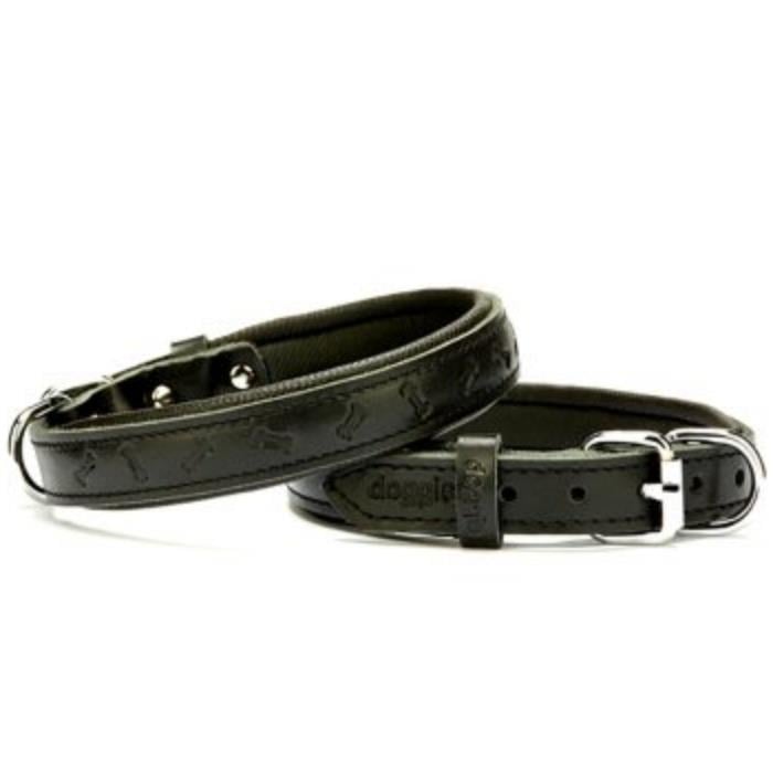 Doggie Konforlu Gerçek Deriden El Yapımı Kemik Desenli Köpek Boyun Tasması 2x35-40cm - Black