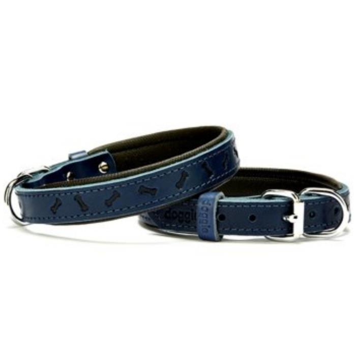 Doggie Konforlu Gerçek Deriden El Yapımı Kemik Desenli Köpek Boyun Tasması 2x30-35cm - Royal Blue