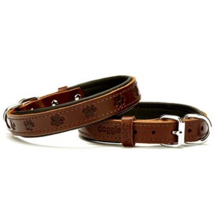 Doggie Konforlu Gerçek Deriden El Yapımı Pati Desenli Köpek Boyun Tasması 2x35-40cm - Brown