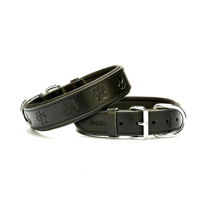 Doggie Konforlu Gerçek Deriden El Yapımı Pati Desenli Köpek Boyun Tasması 3,5x47-55cm - Black