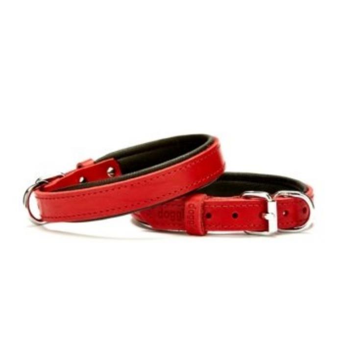 Doggie Konforlu Gerçek Deriden El Yapımı Köpek Boyun Tasması 2x30-35cm - Red