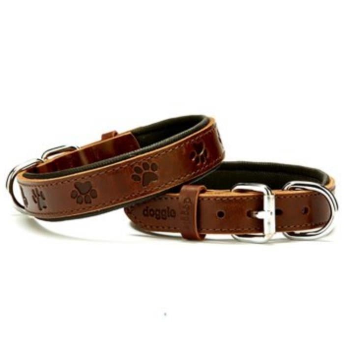 Doggie Konforlu Gerçek Deriden El Yapımı Pati Desenli Köpek Boyun Tasması 2,5x37-45cm - Brown