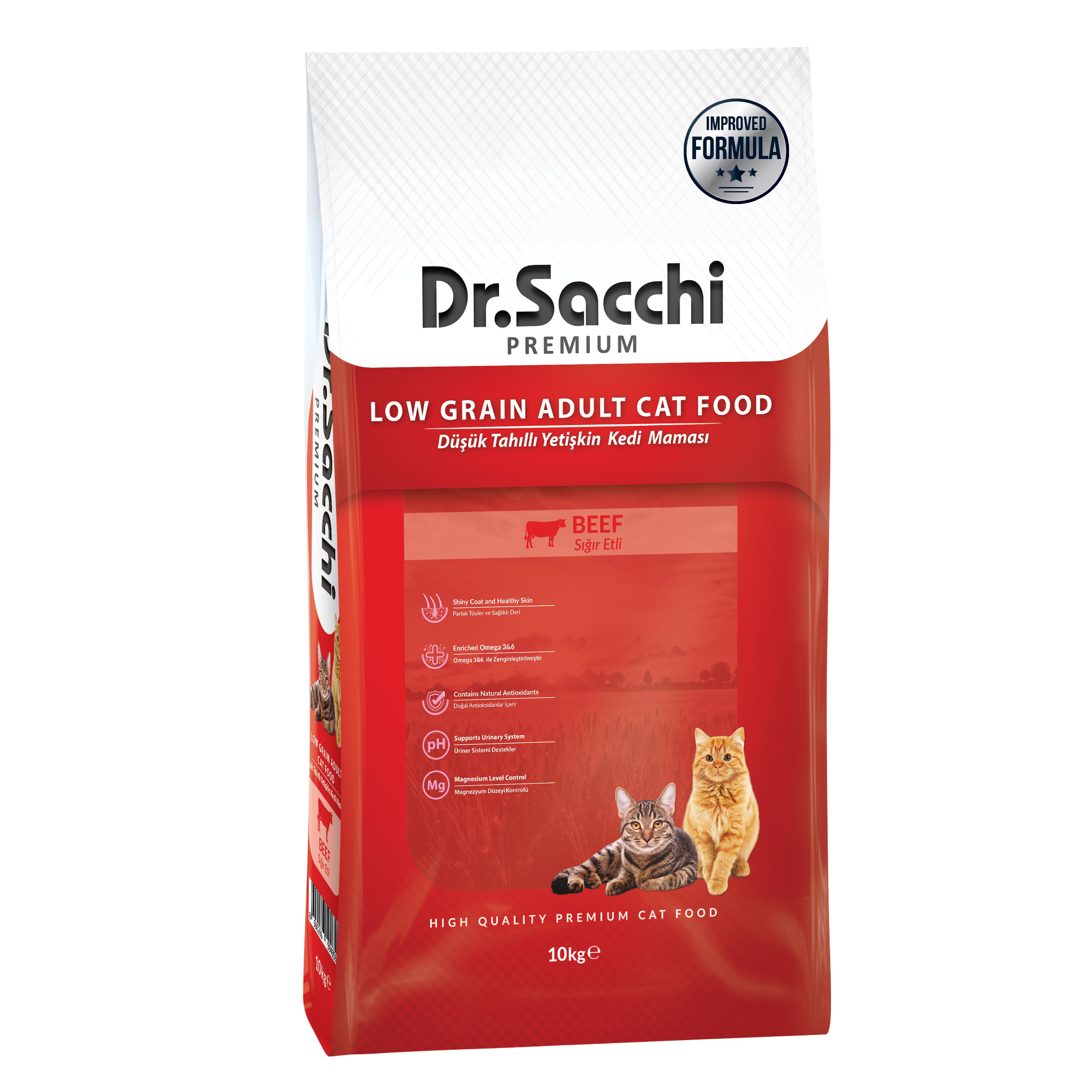 Dr.Sacchi Düşük Tahıllı Sığır Etli 10 Kg Yetişkin Kedi Maması