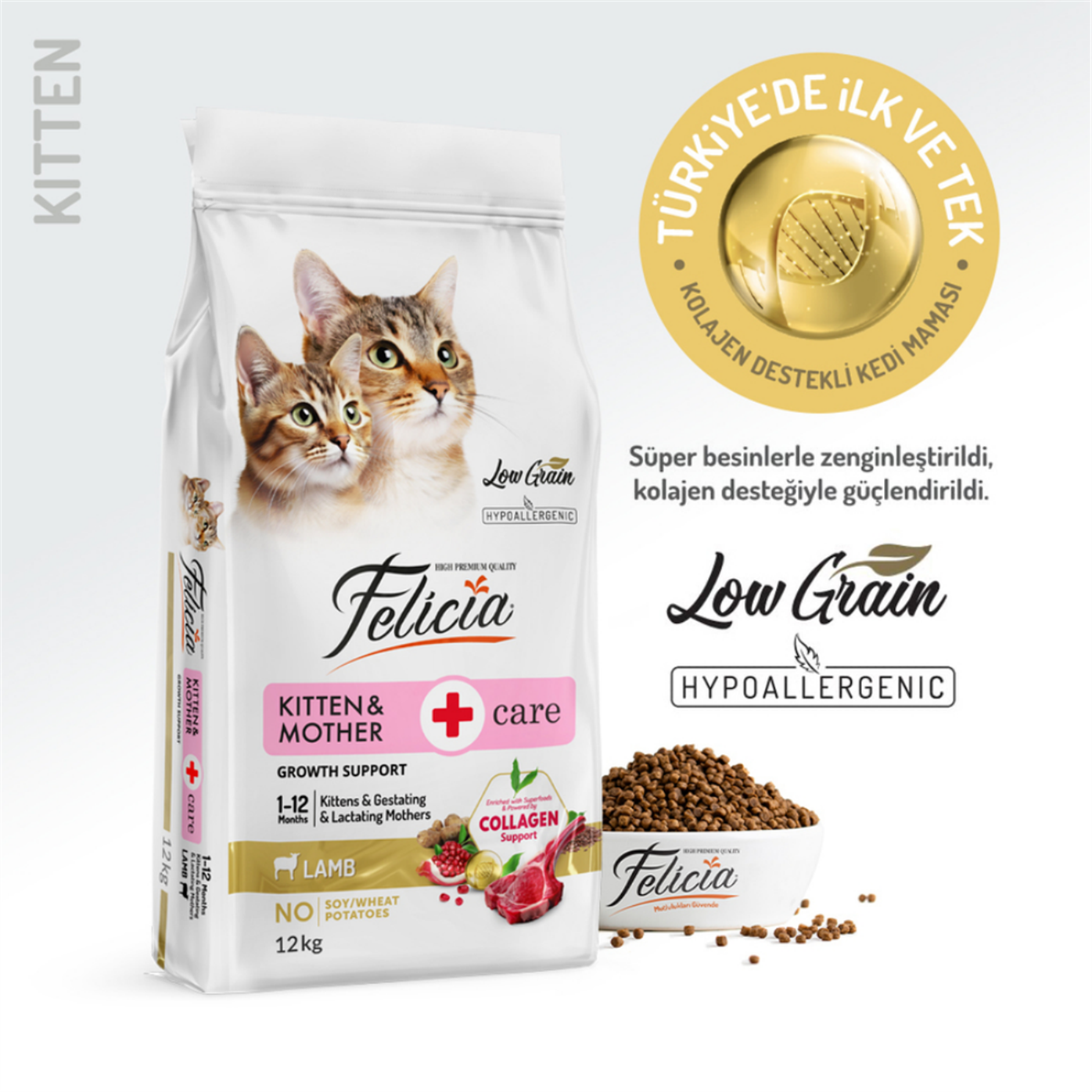 Felicia Az Tahıllı 12 Kg Yavru Kuzu Etli HypoAllergenic Kedi Maması