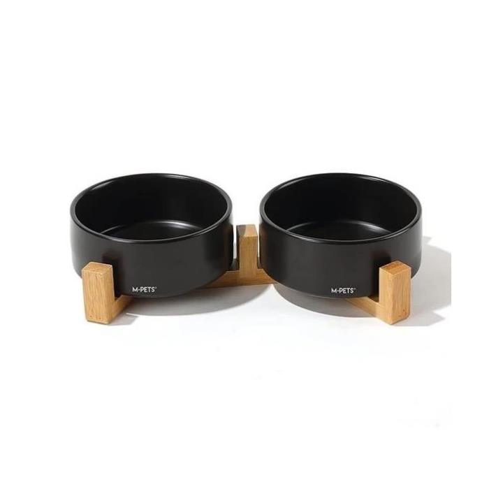 M-Pets Opera Seramik Mama Kabı Bamboo Standlı 2x850ml Black