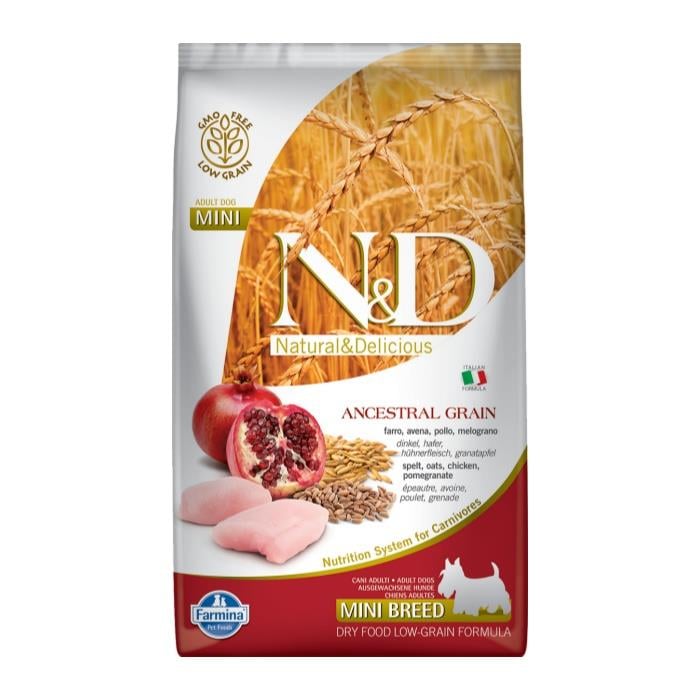 N&D Düşük Tahıllı Tavuk Etli ve Narlı 2.5 Kg Mini Yetişkin Kuru Köpek Maması