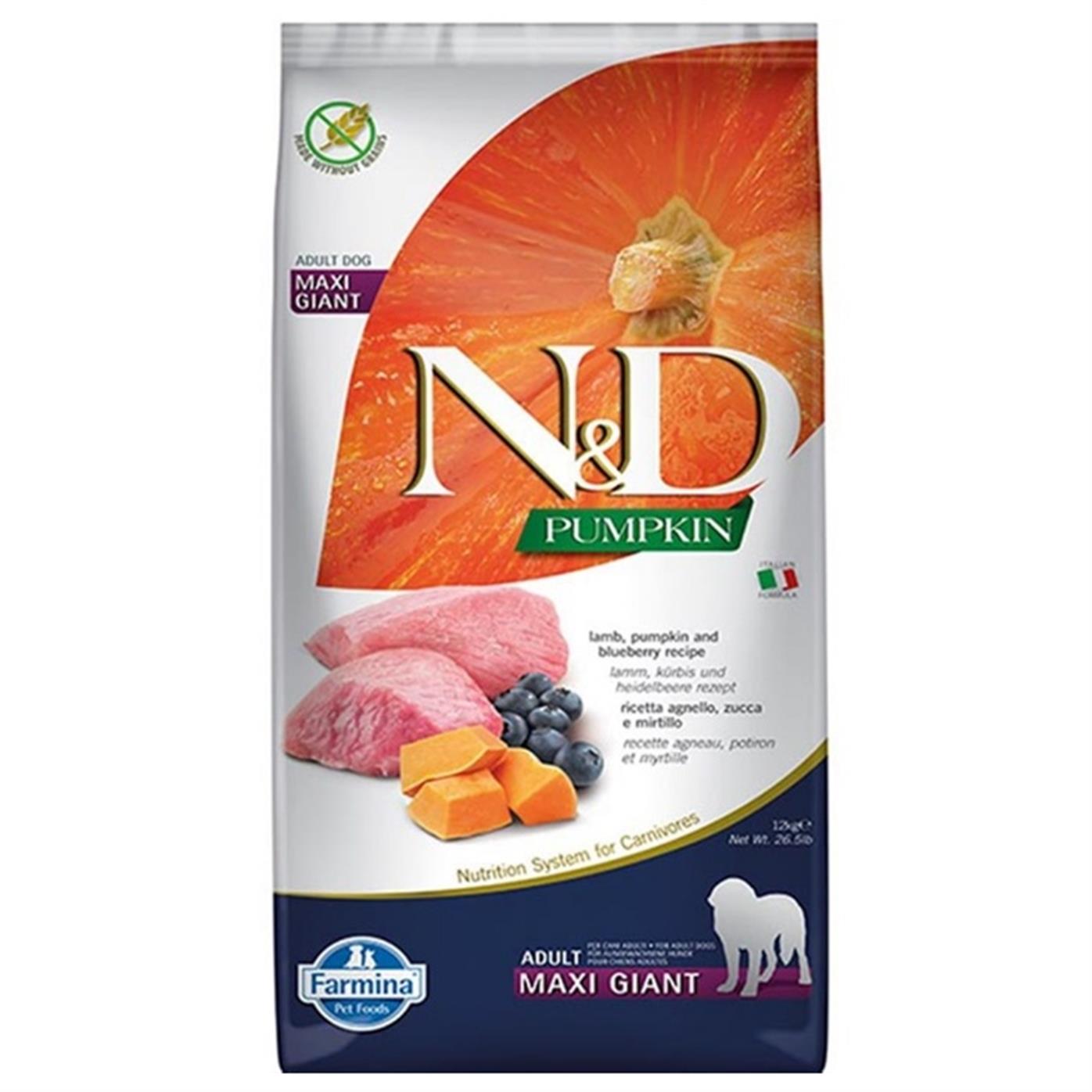 N&D Pumpkin Tahılsız Balkabaklı Kuzu Etli Yaban Mersinli 12 Kg Giant Maxi Yetişkin Kuru Köpek Maması