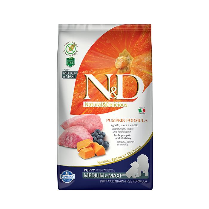 N&D Pumpkin Tahılsız Balkabaklı Kuzu Etli Yaban Mersinli 2.5 Kg Medium Maxi Yavru Kuru Köpek Maması