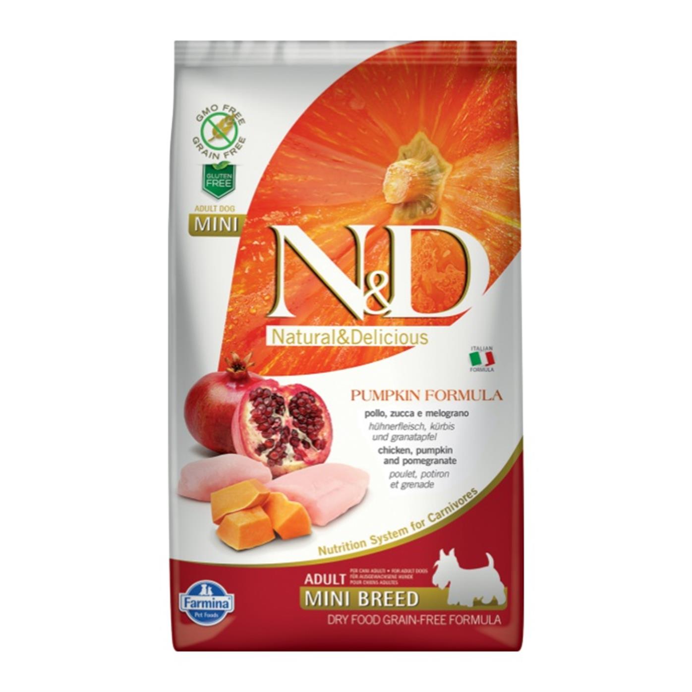 N&D Pumpkin Tahılsız Balkabaklı Tavuk Etli ve Narlı 2.5 Kg Mini Yetişkin Kuru Köpek Maması