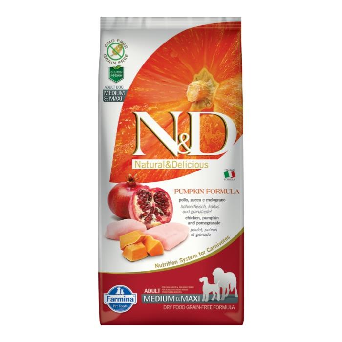 N&D Pumpkin Tahılsız Balkabaklı Tavuk Etli ve Narlı Medium 12 Kg Maxi Yetişkin Kuru Köpek Maması
