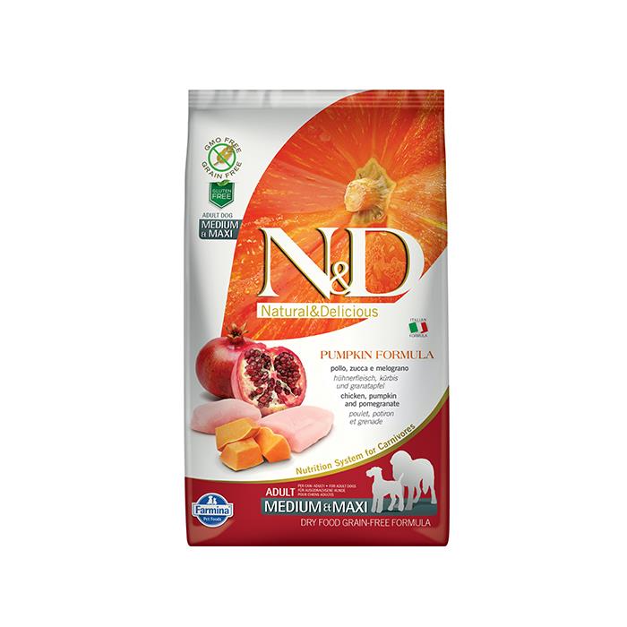 N&D Pumpkin Tahılsız Balkabaklı Tavuk Etli ve Narlı 2.5 Kg Medium Maxi Yetişkin Kuru Köpek Maması