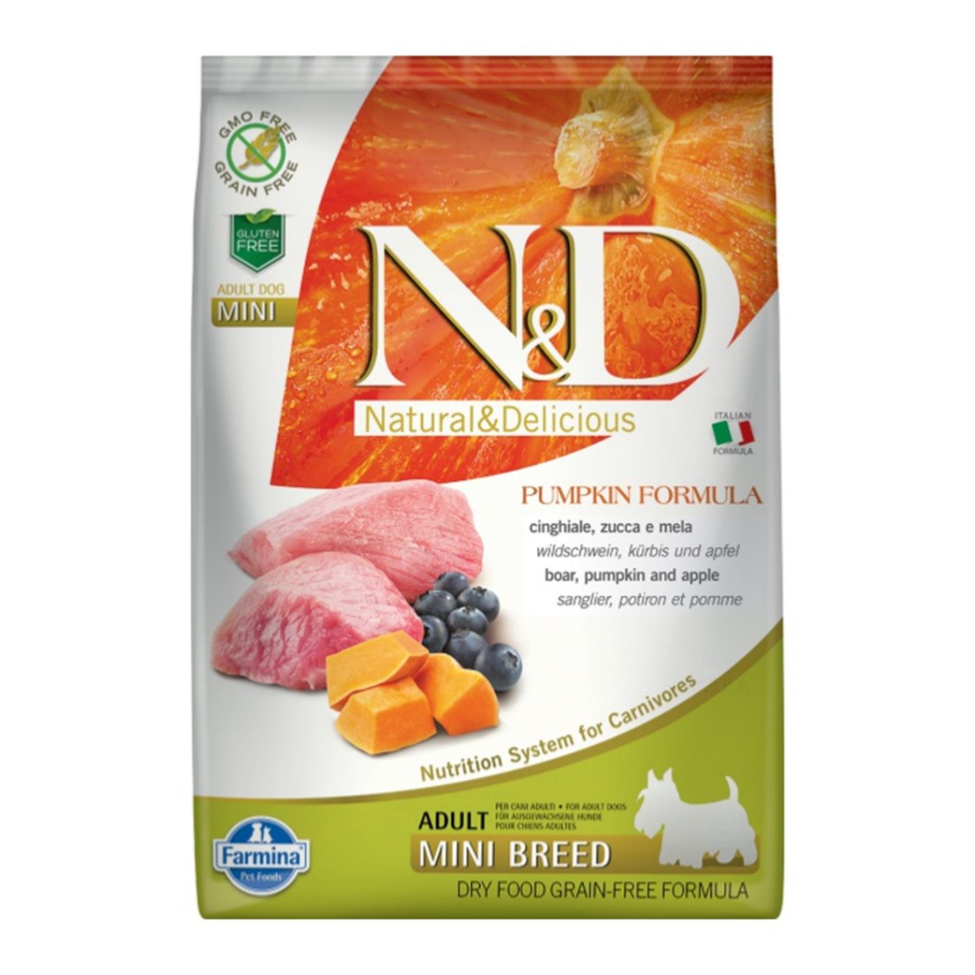 N&D Pumpkin Tahılsız Balkabaklı Yaban Domuzu Etli ve Elmalı 7 Kg Mini Yetişkin Kuru Köpek Maması