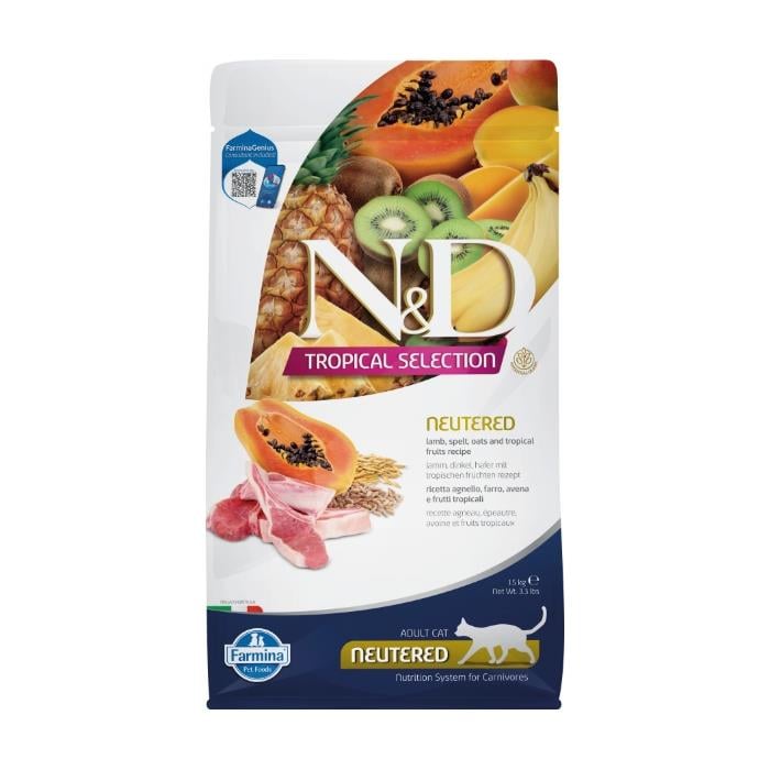 N&D Tropical Selection Kuzu Etli ve Tropikal Meyveli 1.5 Kg Kısırlaştırılmış Kuru Kedi Maması