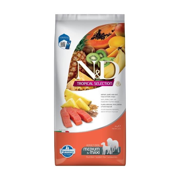 N&D Tropical Selection Somonlu ve Tropikal Meyveli 10 Kg Medium Maxi Yetişkin Kuru Köpek Maması