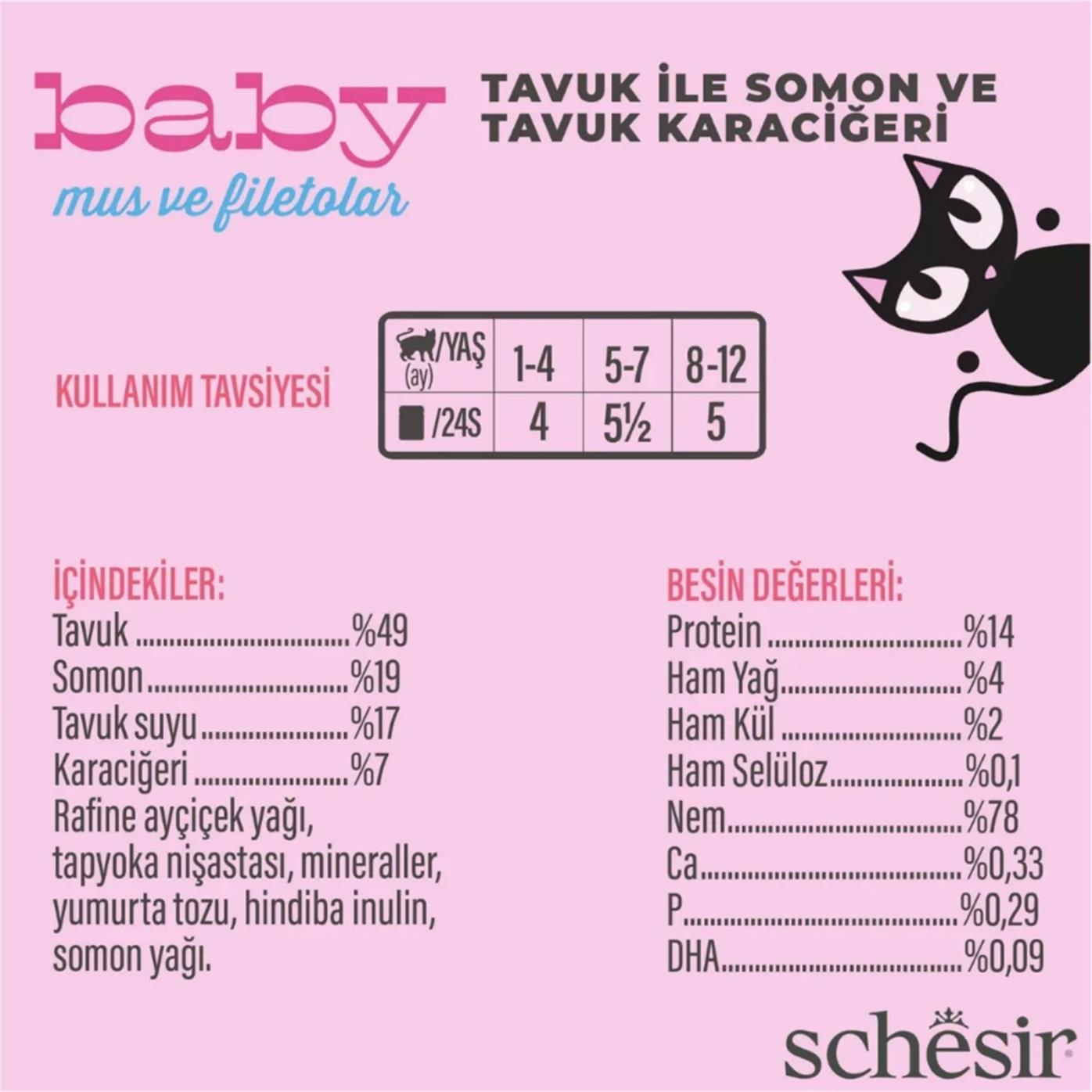 Schesir Baby Tavuk ile Somon Mus ve Fileto Yavru Kedi Konservesi 3x55g