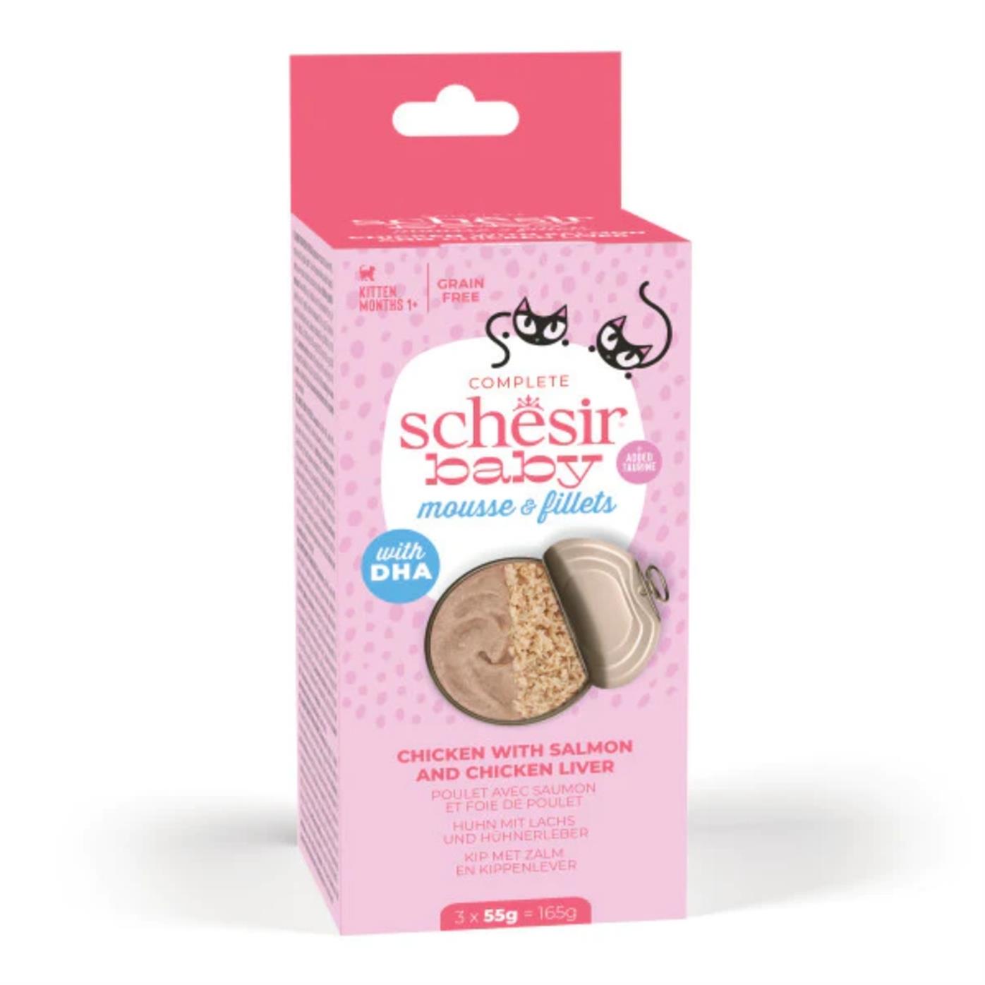 Schesir Baby Tavuk ile Somon Mus ve Fileto Yavru Kedi Konservesi 3x55g