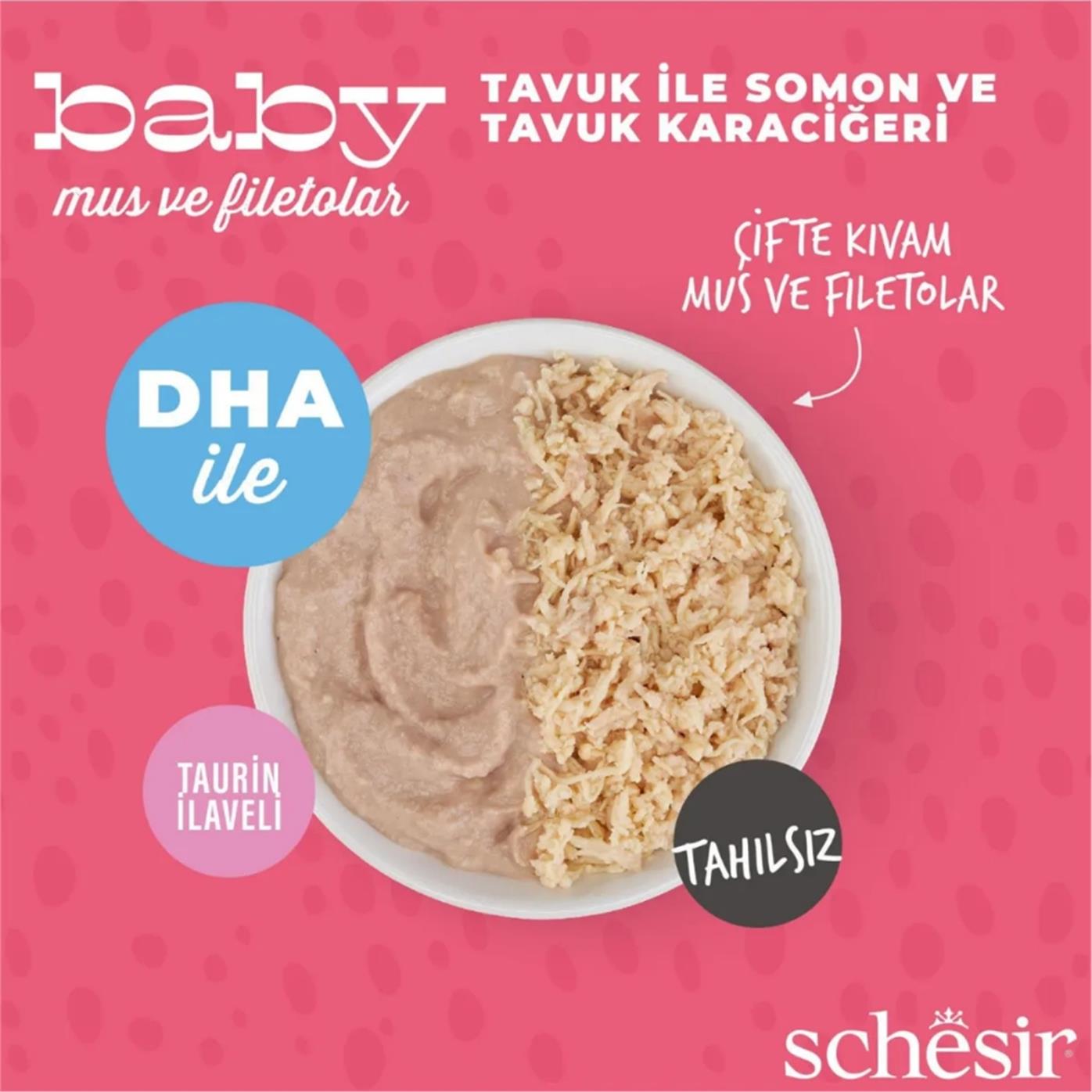 Schesir Baby Tavuk ile Somon Mus ve Fileto Yavru Kedi Konservesi 3x55g