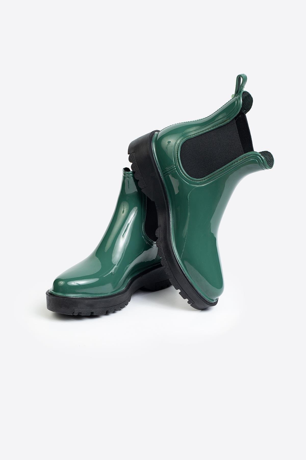 Kadın Parlak Chelsea Yağmur Botu –Kalın Taban Haki Bot Kadın Parlak Chelsea Yağmur Botu –Kalın Taban Haki Bot 