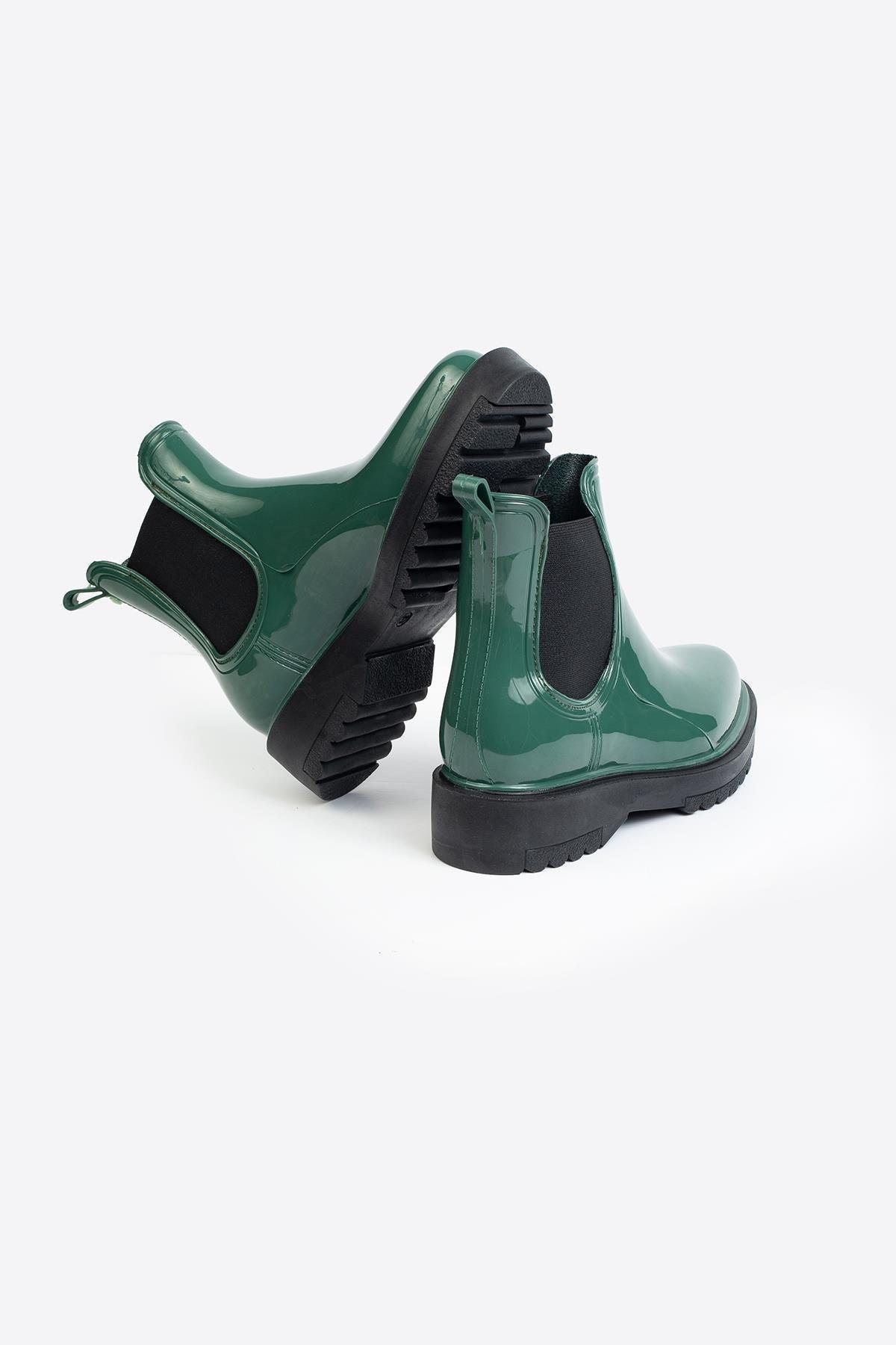 Kadın Parlak Chelsea Yağmur Botu –Kalın Taban Haki Bot Kadın Parlak Chelsea Yağmur Botu –Kalın Taban Haki Bot 