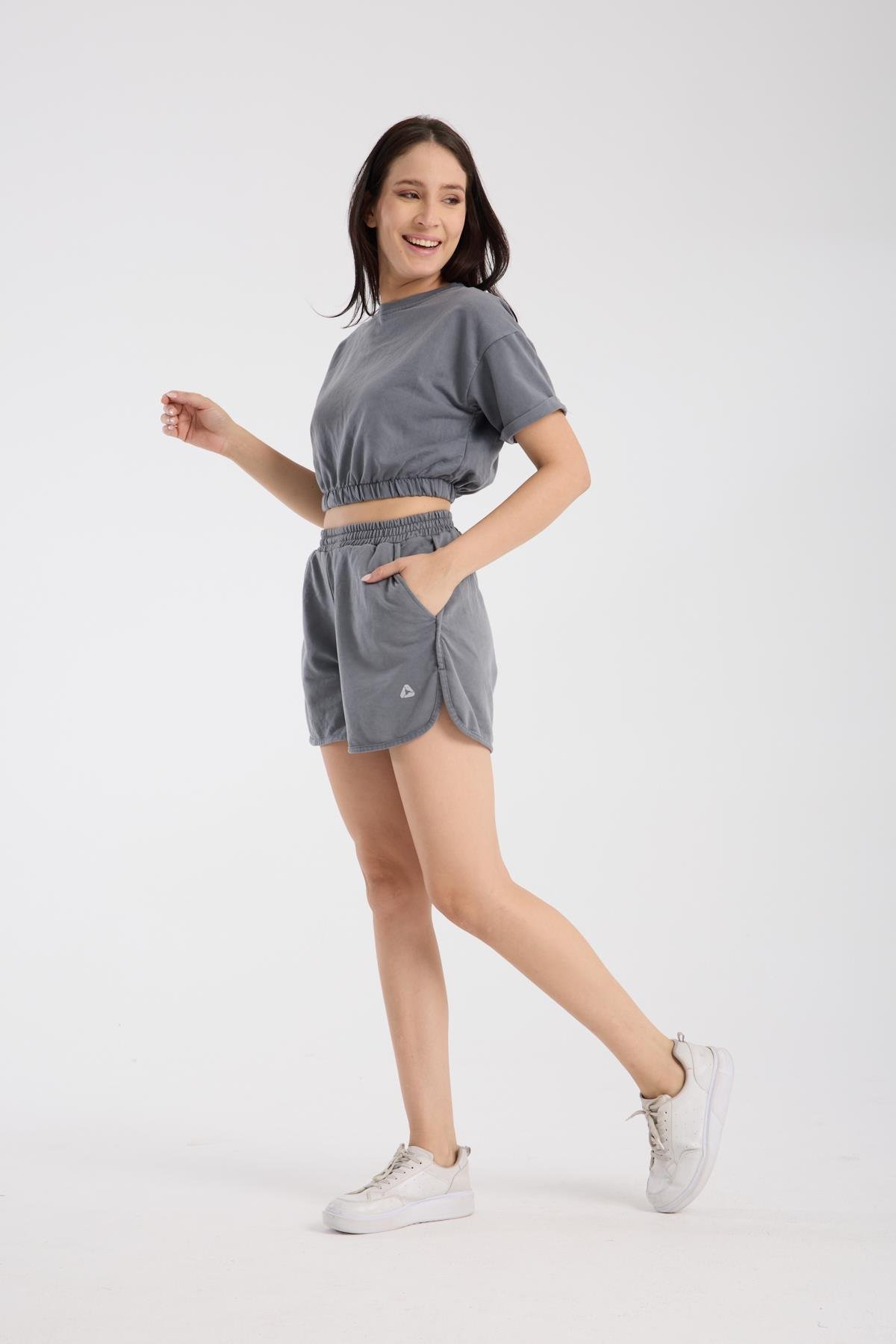 Letoon Ltn-G201 Füme Crop Şort Takım 