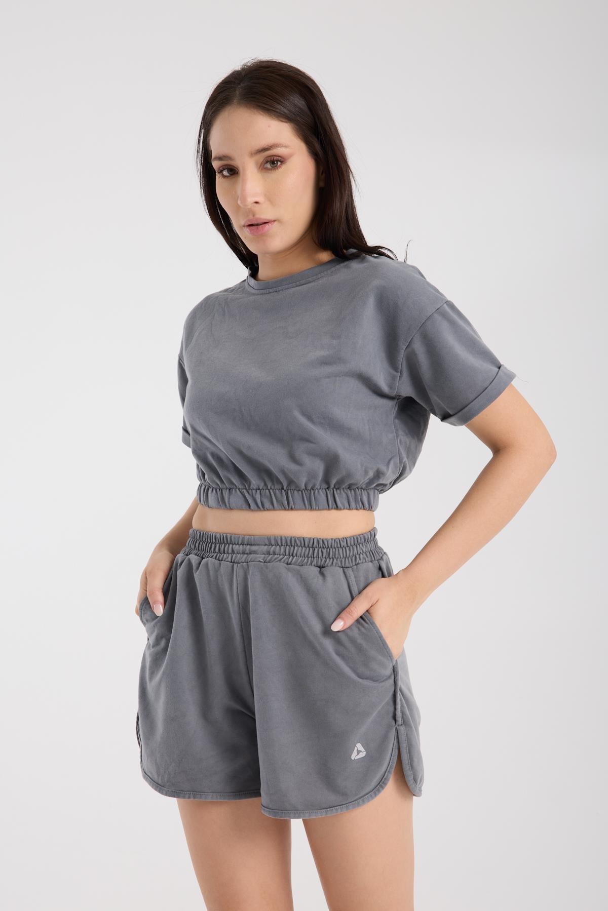 Letoon Ltn-G201 Füme Crop Şort Takım 